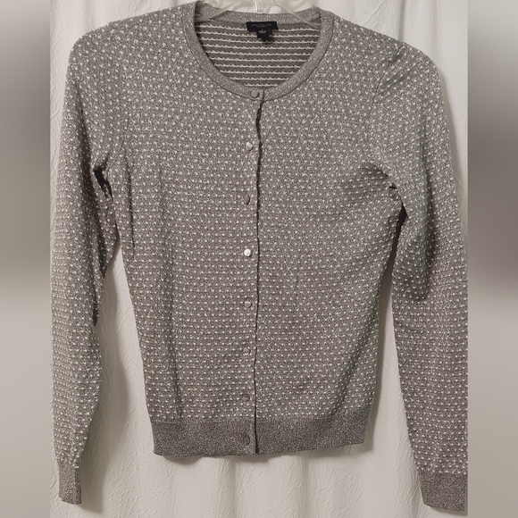 Ann Taylor Factory Sweaters - Ann Taylor Silver Metallic Honeycomb Knit Cardigan Long Sleeve Sweater Size S
